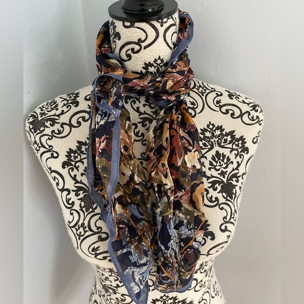 Art of the Scarf 100% silk Vintage Scarf for Tie Rack London blues black yellow